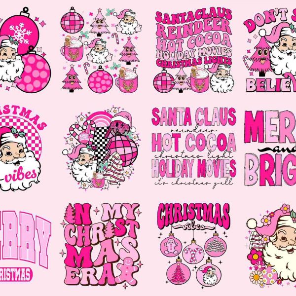 Pink Retro Christmas PNG Bundle for Festive Shirt Designs