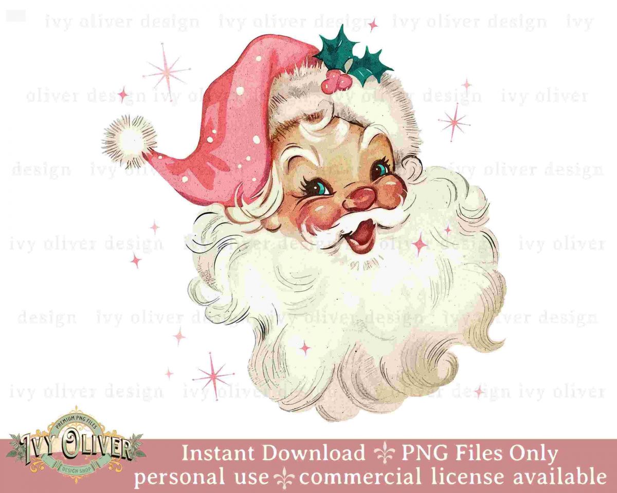 Pink Santa Sparkle SVG PNG Sublimation Vintage Clipart Shirt Download