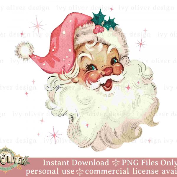 Pink Santa Sparkle SVG PNG Sublimation Vintage Clipart Shirt Download