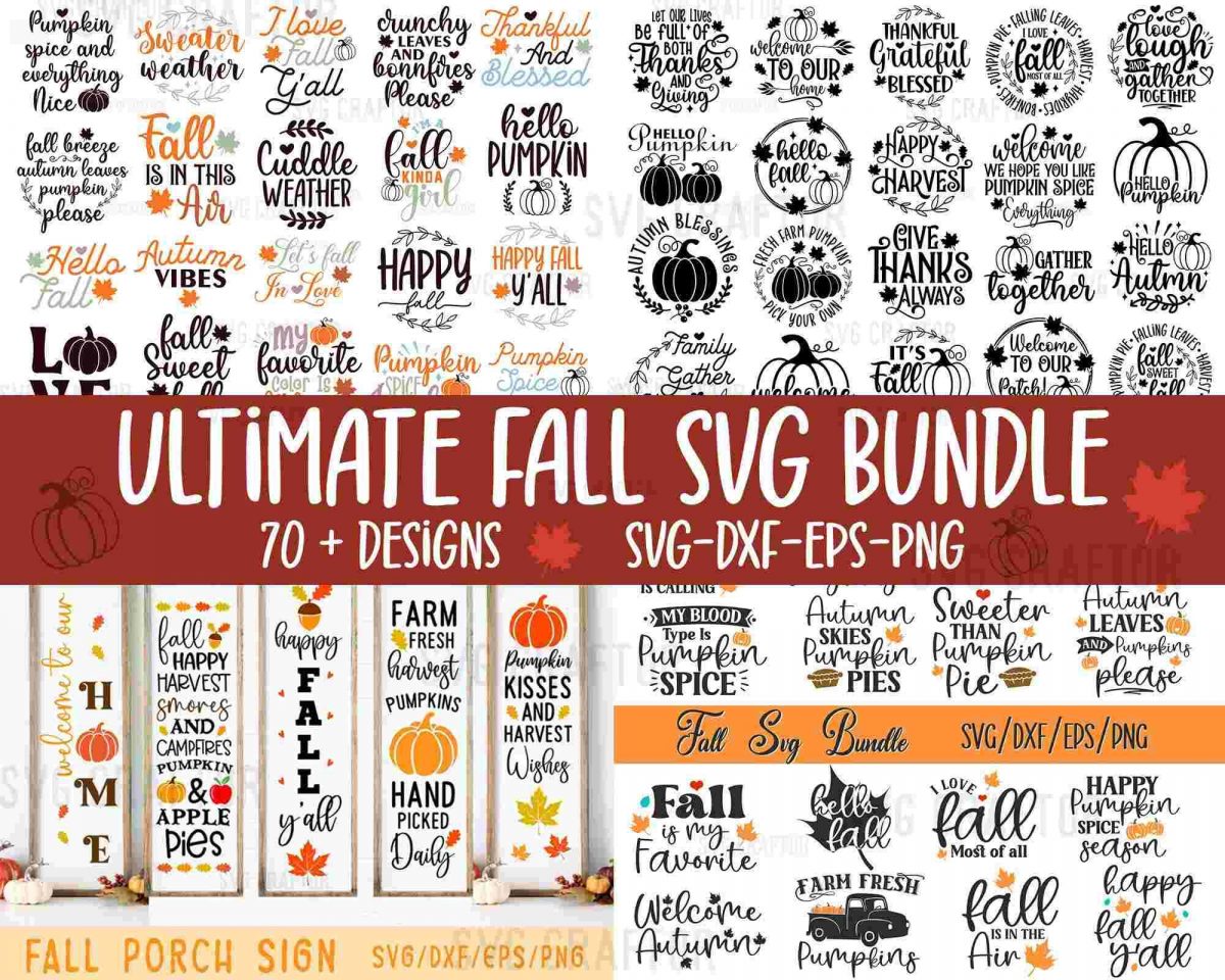 Premium Fall SVG Bundle Round Porch Signs Halloween Autumn Files