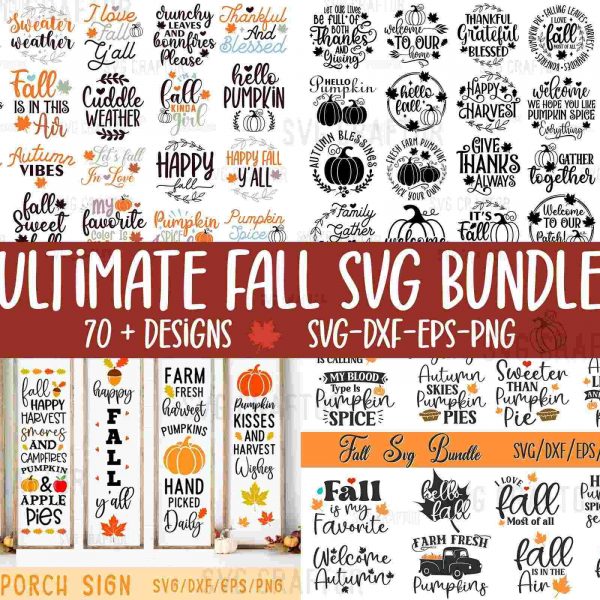 Premium Fall SVG Bundle Round Porch Signs Halloween Autumn Files