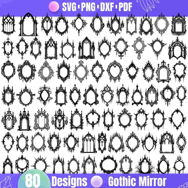 Premium Gothic Mirror Bundle SVG DXF PNG Vector Clipart