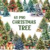 Premium Watercolor Christmas Tree Bundle 60 PNG Tree Clipart with