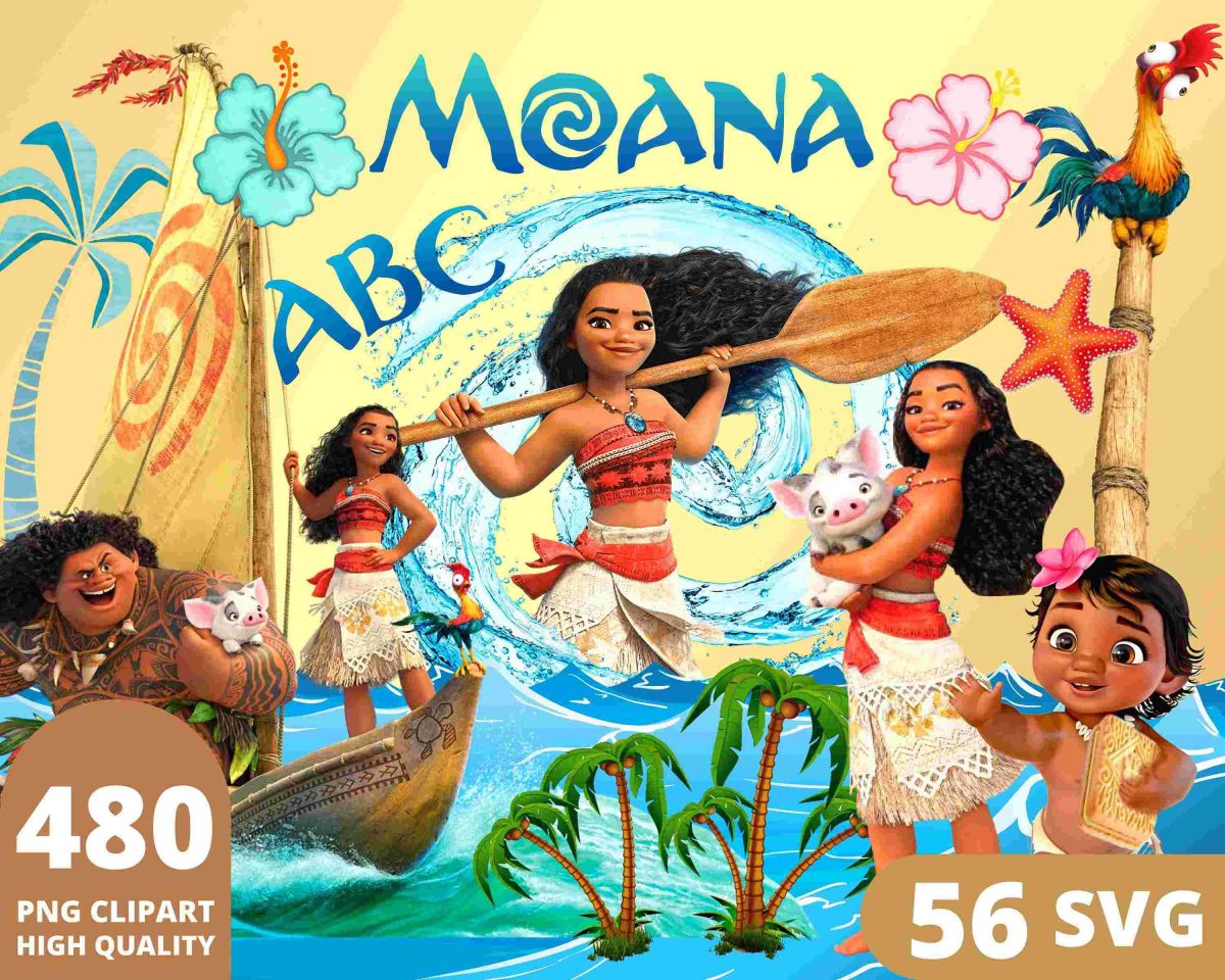 Princess Moana Birthday SVG PNG Clipart Maui Print Cartoon Fun