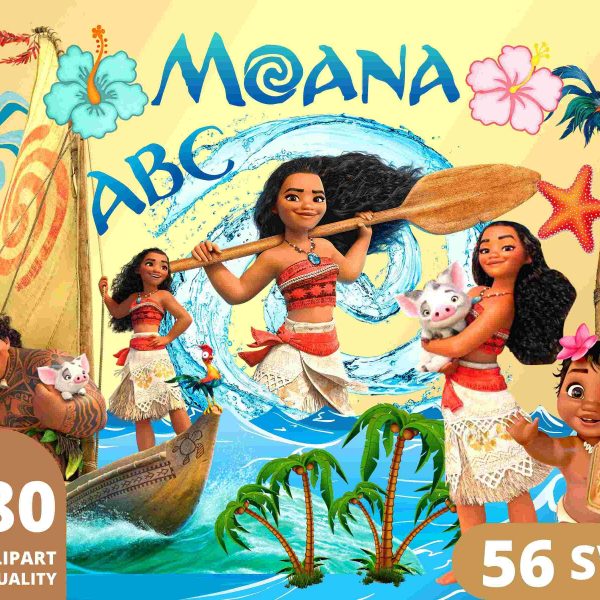 Princess Moana Birthday SVG PNG Clipart Maui Print Cartoon Fun