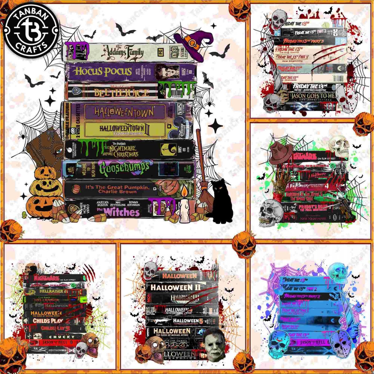 Retro 90s Style Halloween Movie Bundle VHS PNG Horror Collection