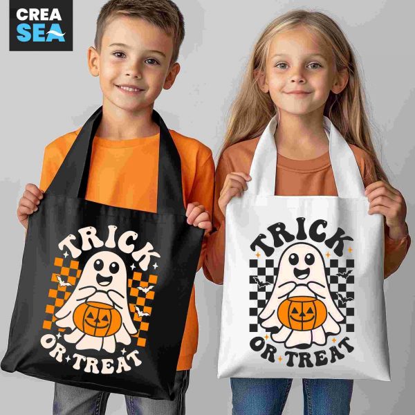 Retro Checker Ghost Kids Halloween SVG PNG Treat Bag Personalize