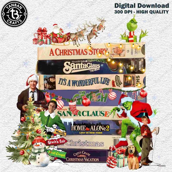 Retro Christmas Movies VHS Design Png Bundle 90s Style Gifts