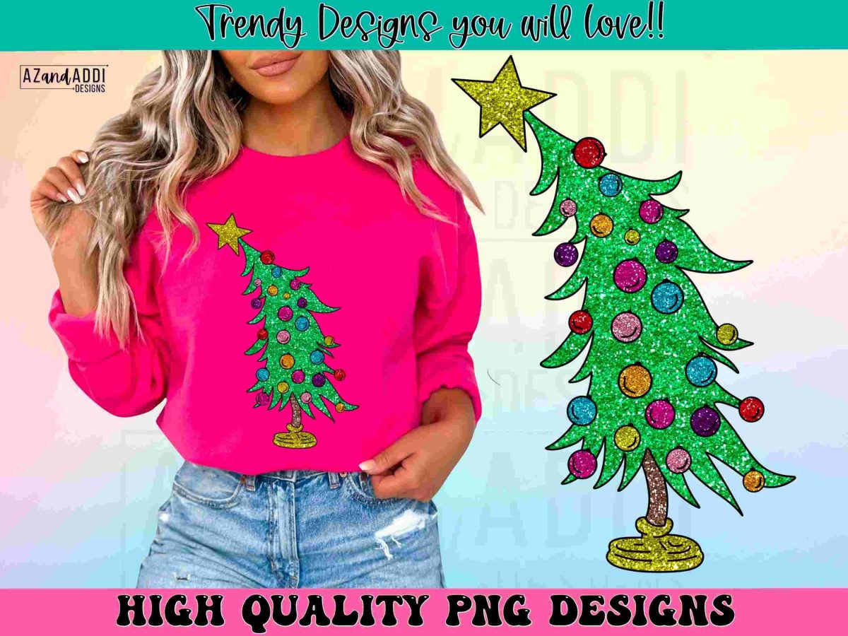 Retro Christmas SVG Sparkly Glitter Tree Sublimation Design