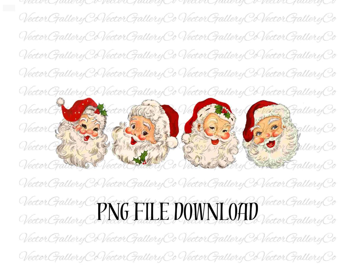 Retro Clipart Festive Santa Holiday Card Graphic Design Sublimation