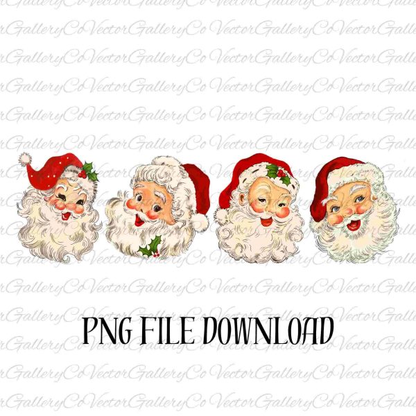 Retro Clipart Festive Santa Holiday Card Graphic Design Sublimation