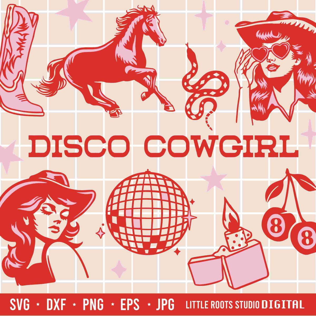 Retro Cowgirl Cowboy Svg Bundle for Western Art Disco Vibes