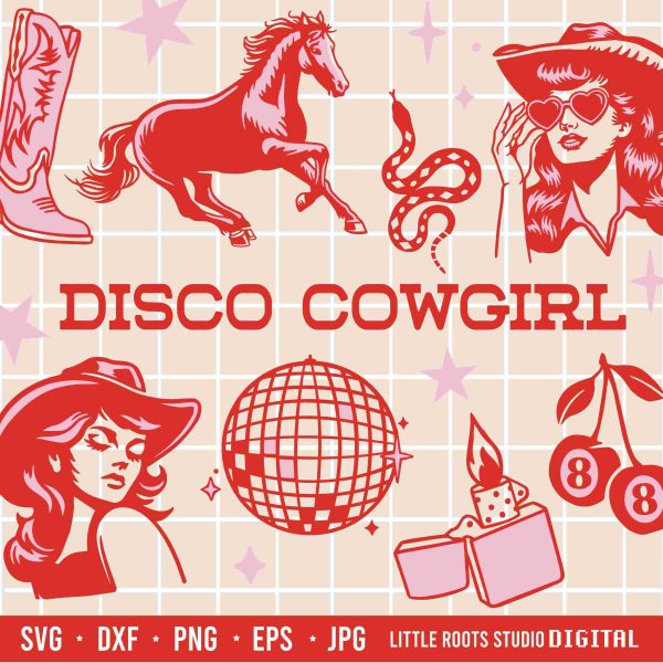 Retro Cowgirl Cowboy Svg Bundle for Western Art Disco Vibes