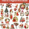 Retro Festive 1950s Christmas PNG Set Santa Illustration Kitsch