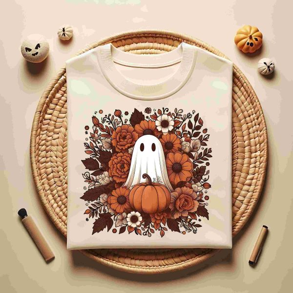 Retro Floral Ghost Halloween PNG Spooky Autumn Sublimation Design