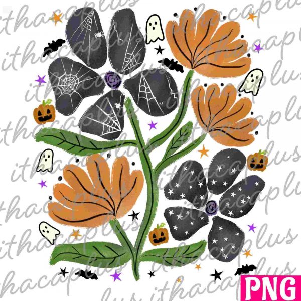 Retro Halloween Boho Flower Fall PNG Collection Ghosts Pumpkins More