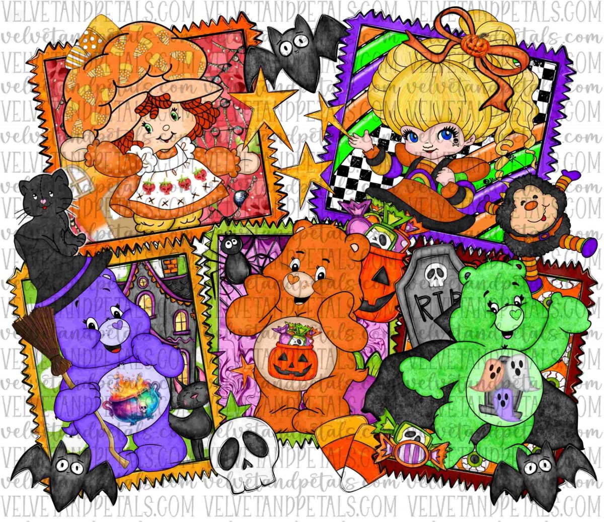 Retro Halloween Cartoon Character Frames PNG for Trending Spooky