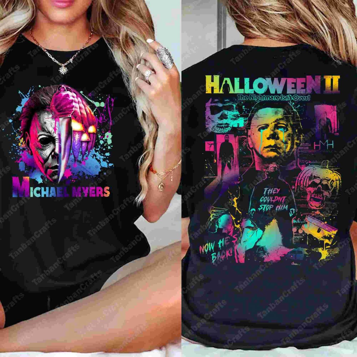 Retro Halloween Character Shirt Design Neon Horror Movie Character