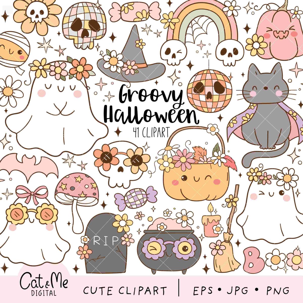 Retro Halloween Clipart Groovy SVGs Trendy Fall PNGs and More