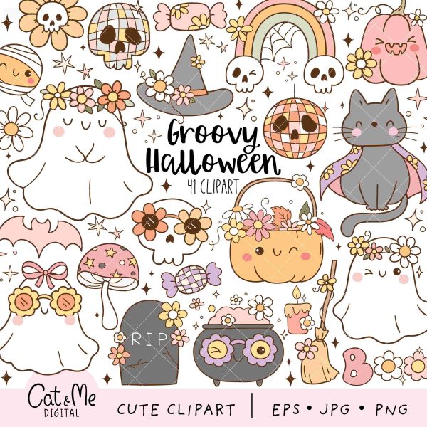 Retro Halloween Clipart Groovy SVGs Trendy Fall PNGs and More