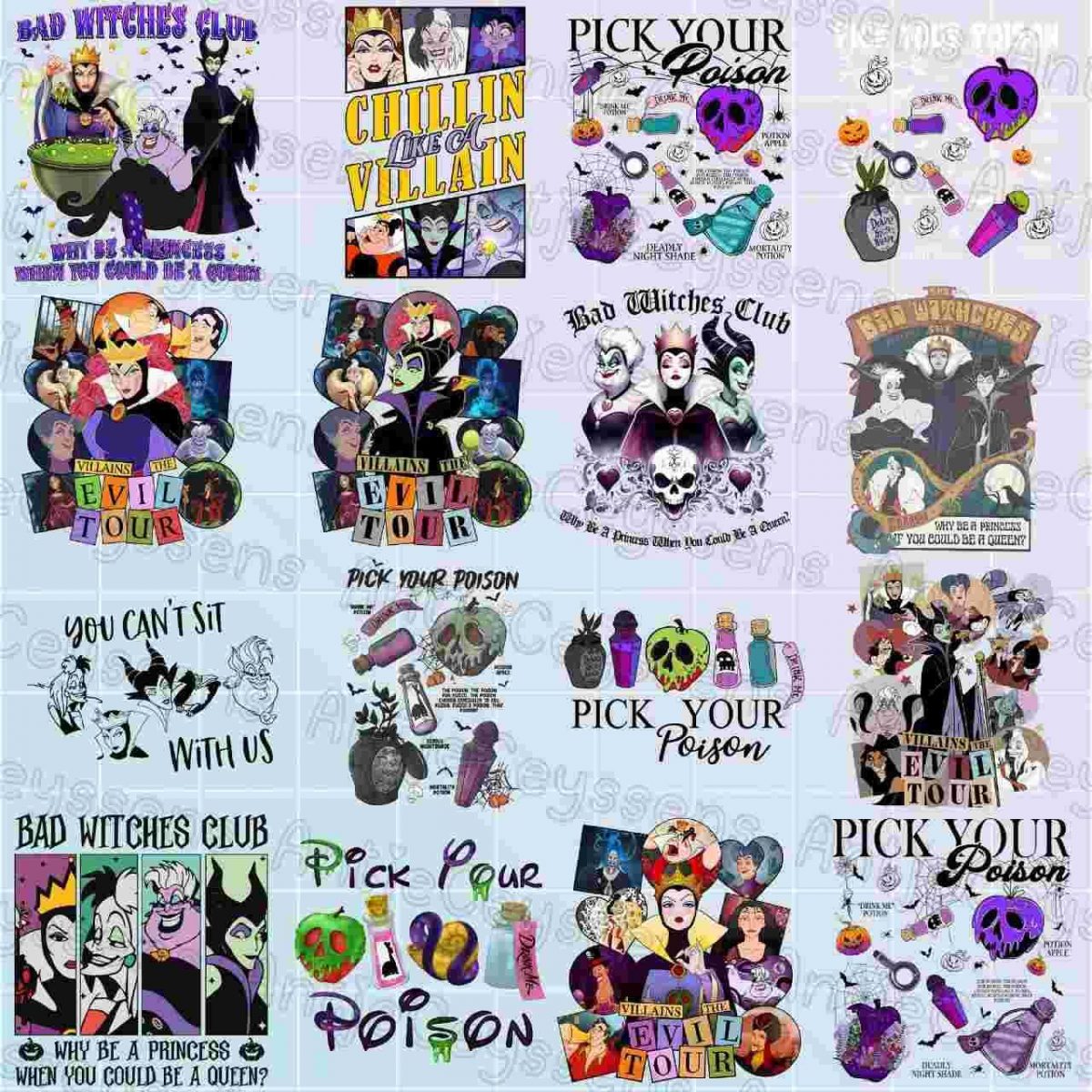 Retro Halloween Costume Png Bundle Bad Witches Villains Pick Your