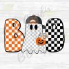 Retro Halloween Ghost Pumpkin Checker SVG PNG Design for Instant