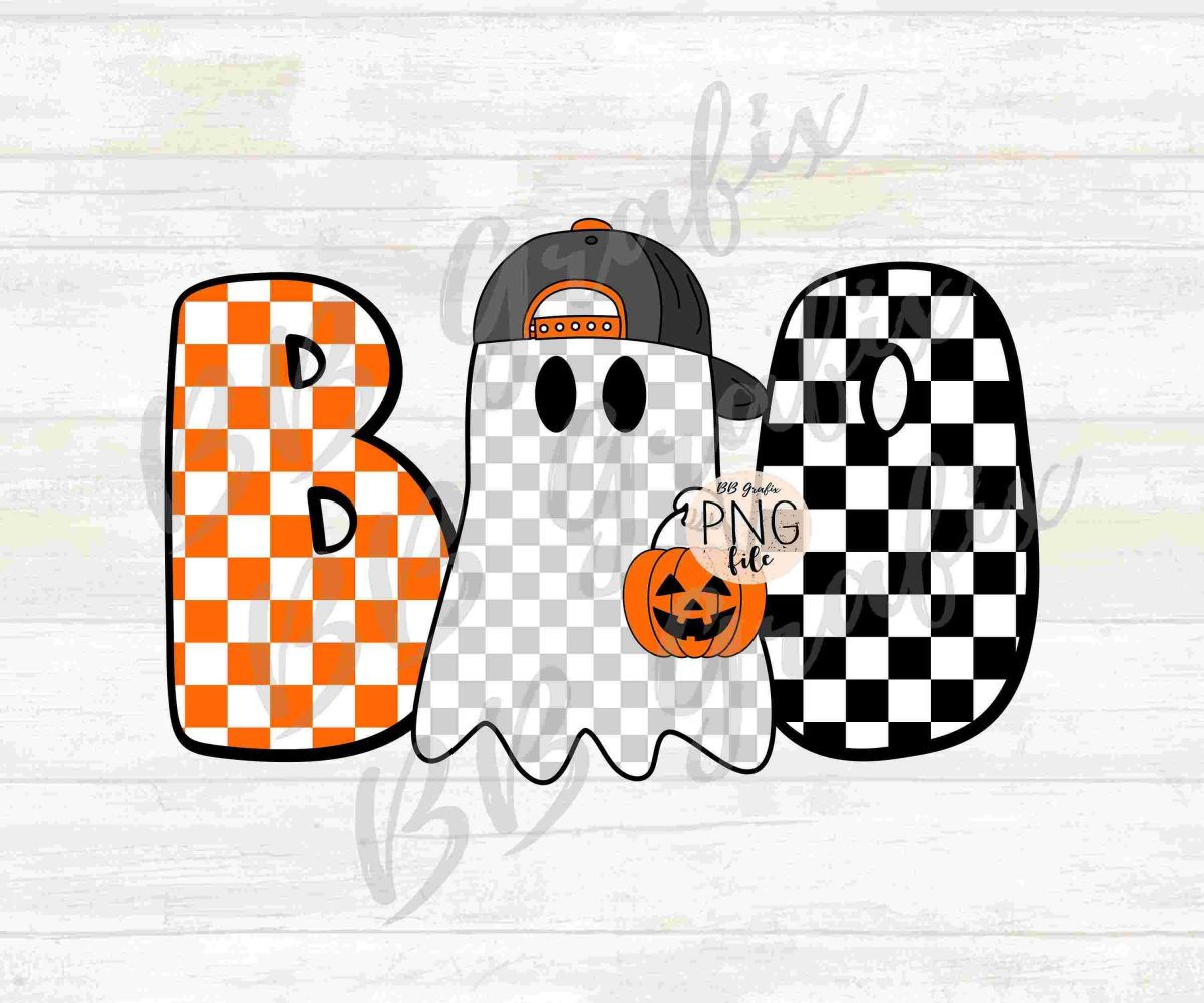 Retro Halloween Ghost Pumpkin Checker SVG PNG Design for Instant