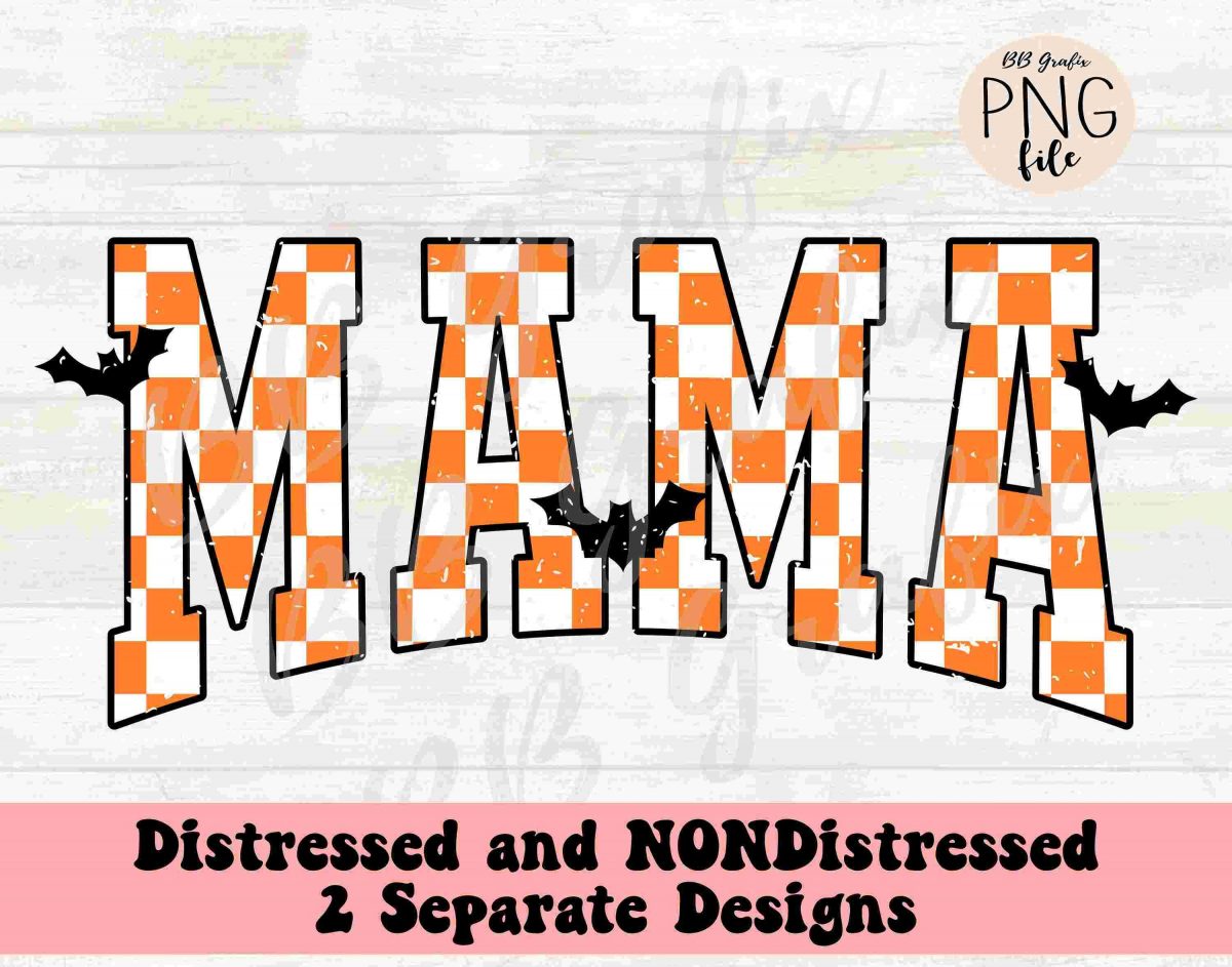 Retro Halloween Mama Checker Bats SVG PNG Digital Sticker Design