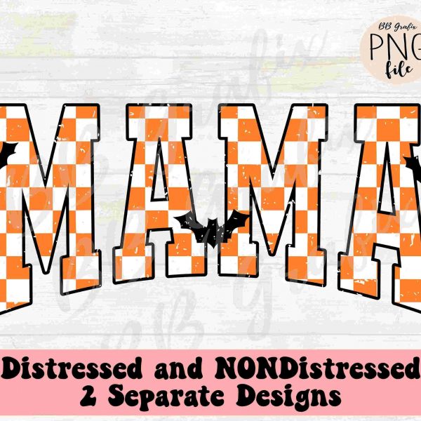 Retro Halloween Mama Checker Bats SVG PNG Digital Sticker Design