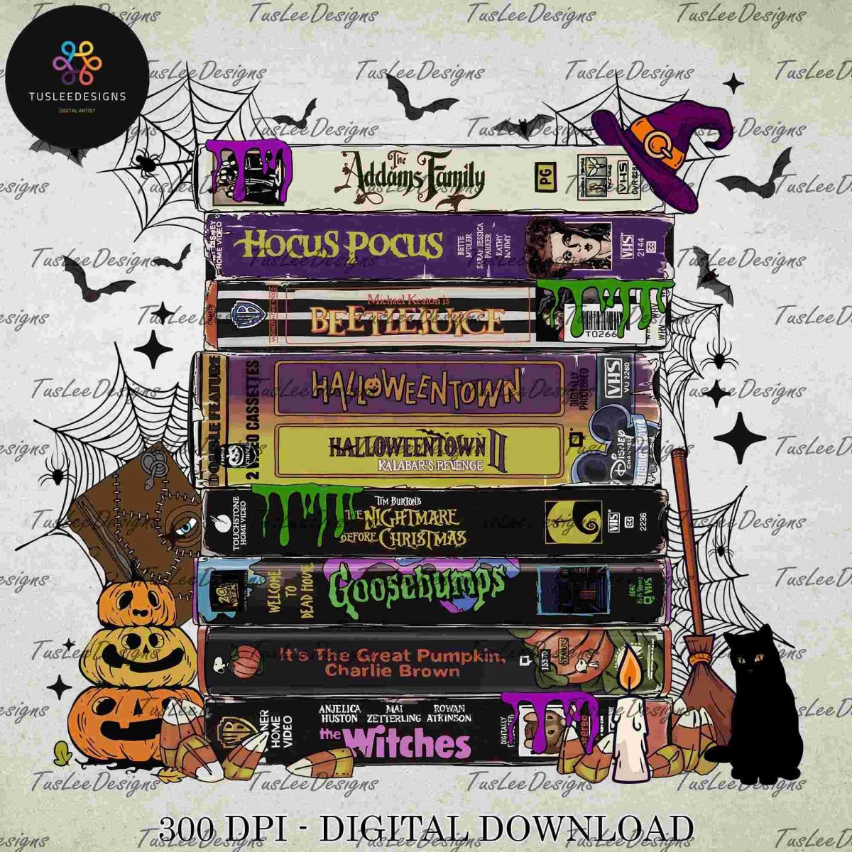 Retro Halloween Movies VHS PNG Collection for 90s Style Witchy Gifts