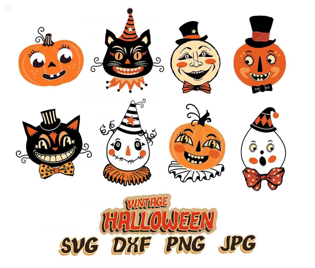 Retro Halloween SVG Pumpkin Clipart Old School Halloween Printables