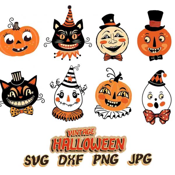 Retro Halloween SVG Pumpkin Clipart Old School Halloween Printables