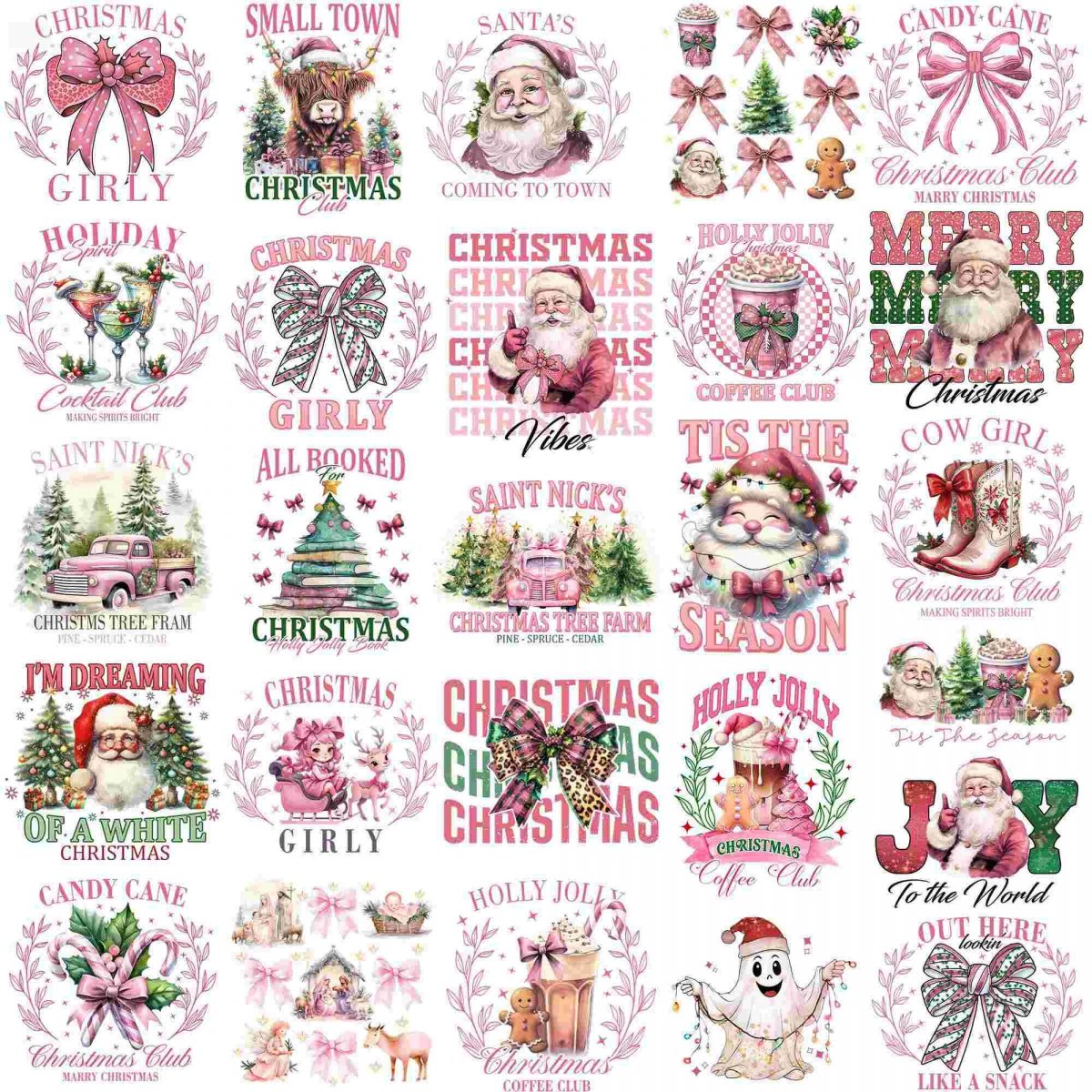 Retro Pink Santa Christmas SVG Bundle Coquette Bow Cute Ghost Hot