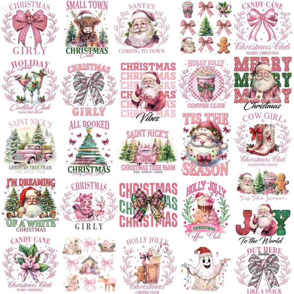 Retro Pink Santa Christmas SVG Bundle Coquette Bow Cute Ghost Hot