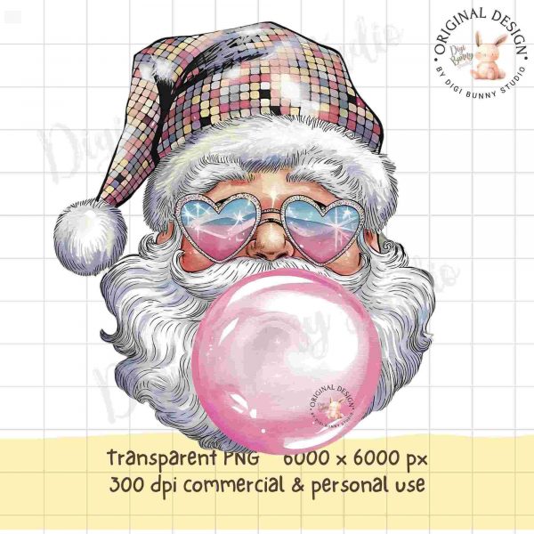 Retro Santa Blowing Bubble Pink Christmas Disco Ball Holiday Hippie