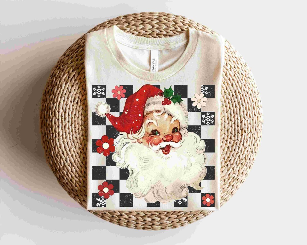 Retro Santa Claus Checkered Christmas PNGs for Sublimation