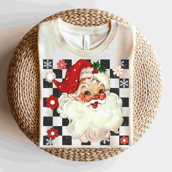 Retro Santa Claus Checkered Christmas PNGs for Sublimation