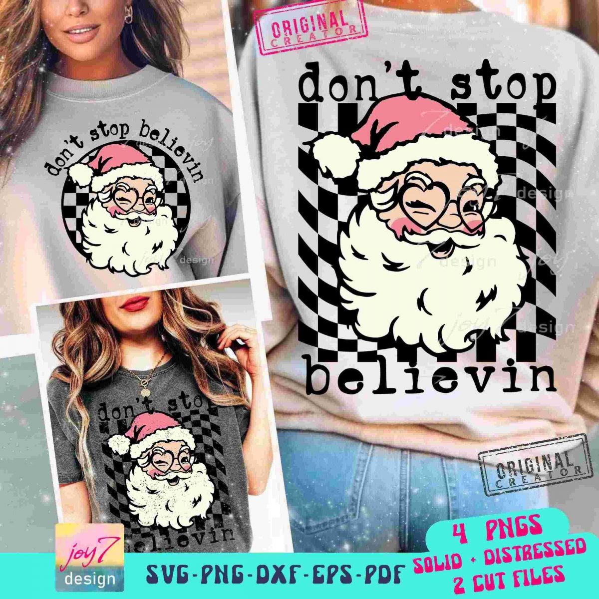 Retro Santa SVG PNG Christmas Cut File Front Back Checkered