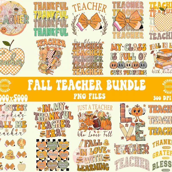 Retro Thanksgiving Teacher SVG Bundle for Fall Sublimation Designs