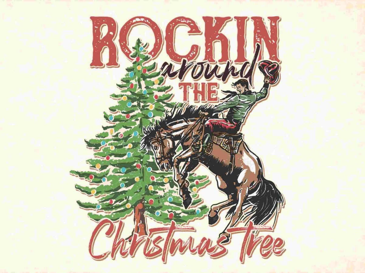 Rockin Around The Christmas Tree, Bronco Cowboy Rodeo | Western PNG Sublimations, Designs Downloads, PNG Clipart, Sublimation Download