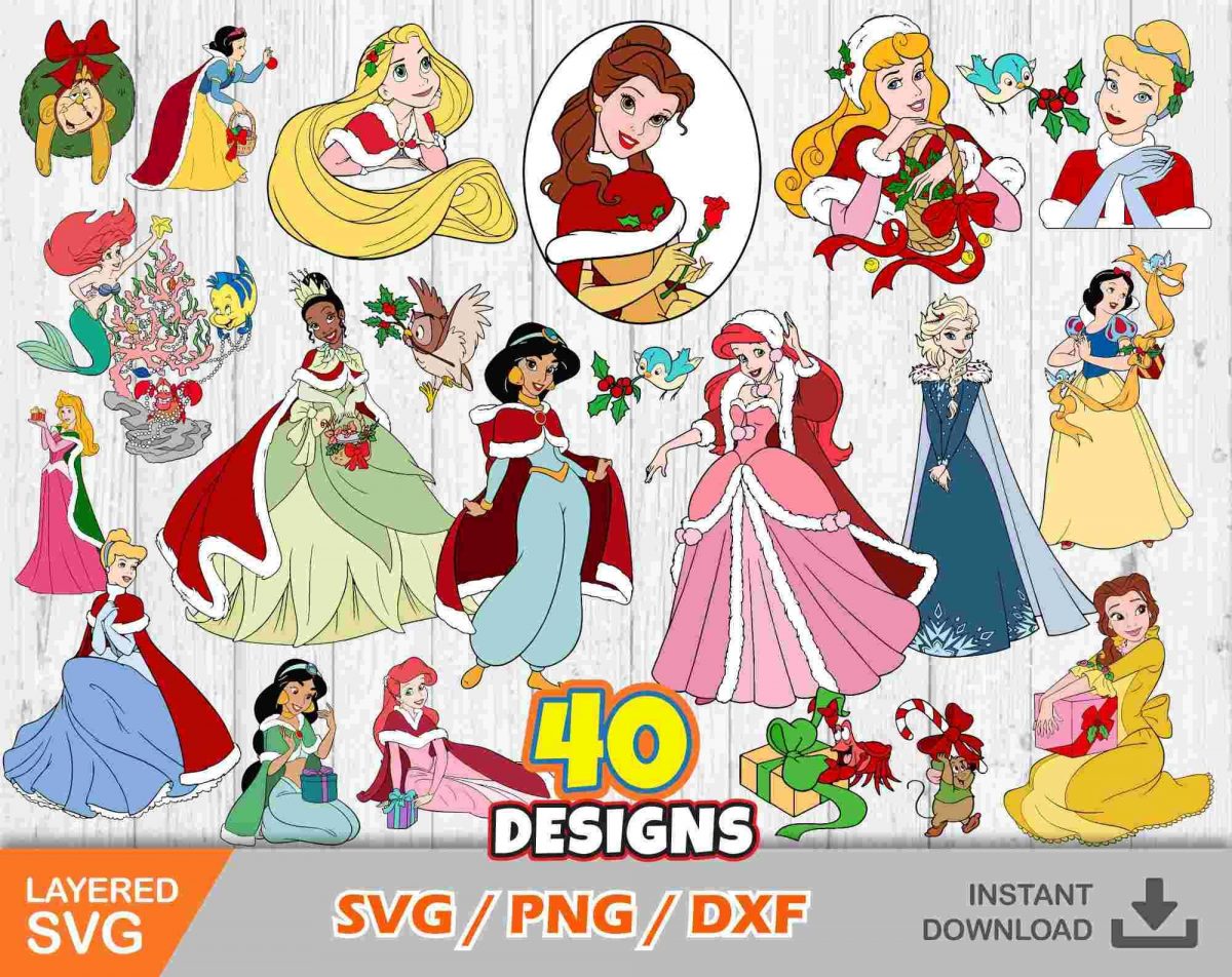 Royal Christmas Clipart Collection Princess SVGs PNGs for Crafting