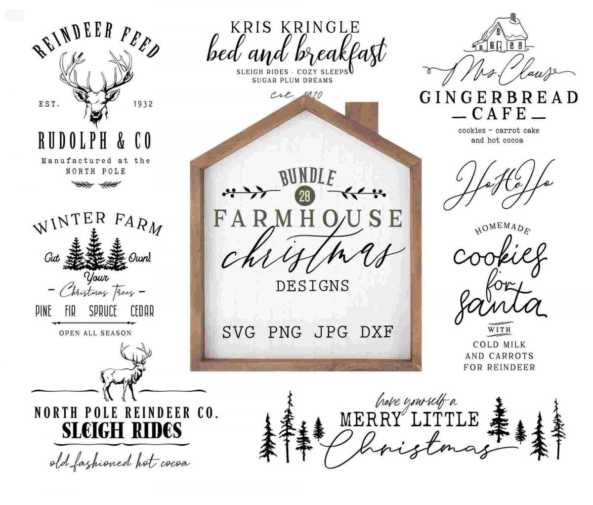 Rustic Farmhouse Christmas SVG Sign Bundle Cut Files for Cricut