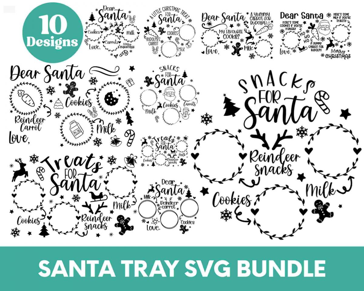 Santa Tray SVG Bundle Dear Santa Plate Milk Cookies