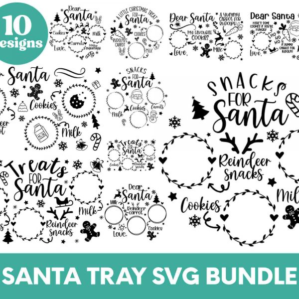 Santa Tray SVG Bundle Dear Santa Plate Milk Cookies