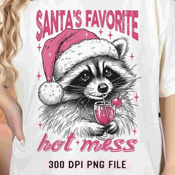 Santas Top Pick Hilarious Christmas Raccoon SVG Festive Drink Hoodie