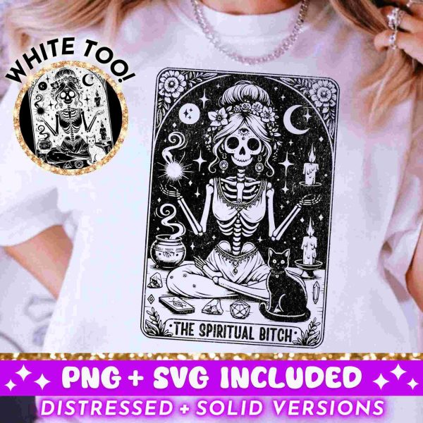 Sassy Tarot SVG PNG Witchy Skeleton Design for Sublimation TShirts