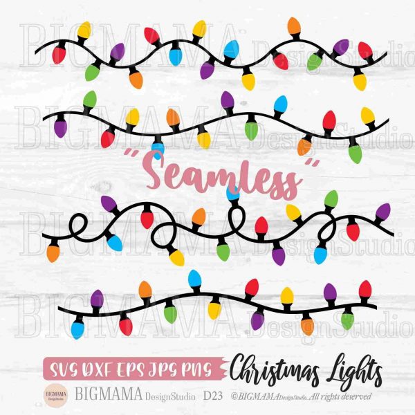 Seamless Christmas Lights SVG PNG for Holiday Decor_D23