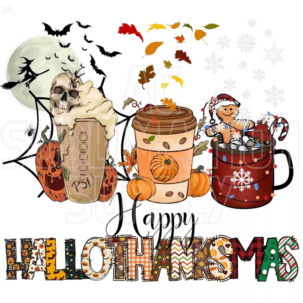 Seasonal Coffee Mugs Hallothanksmas SVG 300dpi PNG