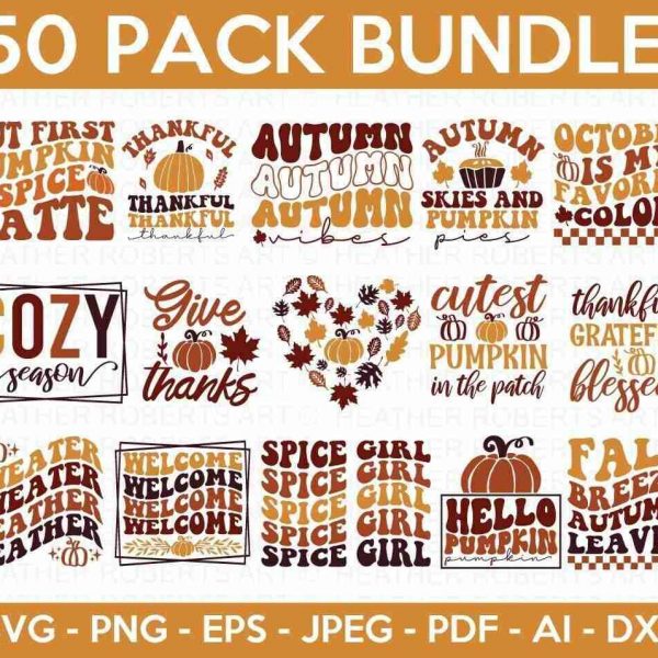 Seasonal SVG Bundle Autumn Fall Designs Thanksgiving Quotes Cut