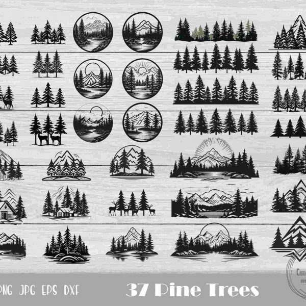 Silhouette Pine Tree Svg Png Bundle for Instant Download